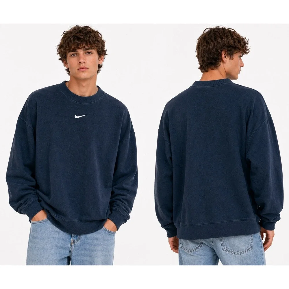Nike Sweatshirt‎ Mens XS Navy Blue Center Swoosh Fleece Crewneck Streetwear